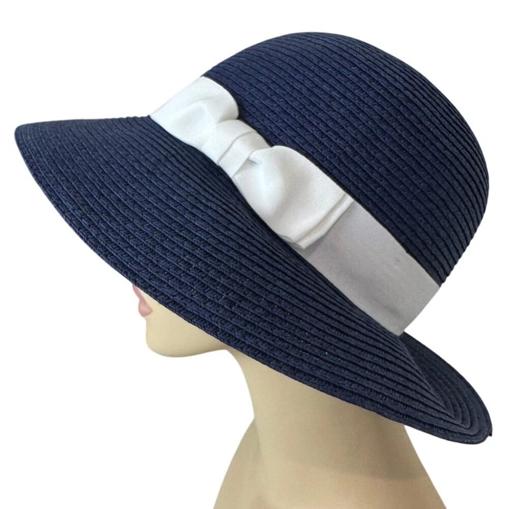 Parkhurst Women's Dark Denim White Sun Hat Adjustable 3" Brim Packable Crushable